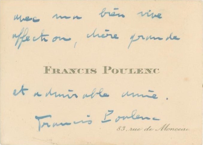 Poulenc, Francis - Carte de Visite Signed